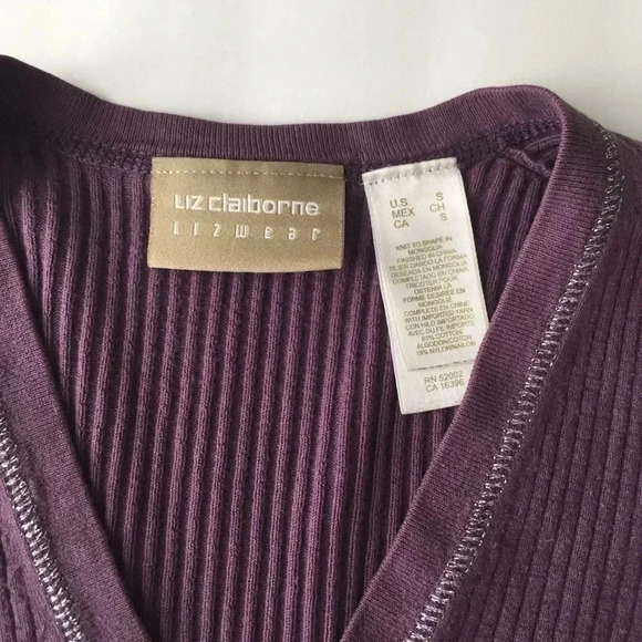 3/15 Y2K Purple ribbed v-neck business casual dark academia long sleeve sz small - Picture 3 of 8
